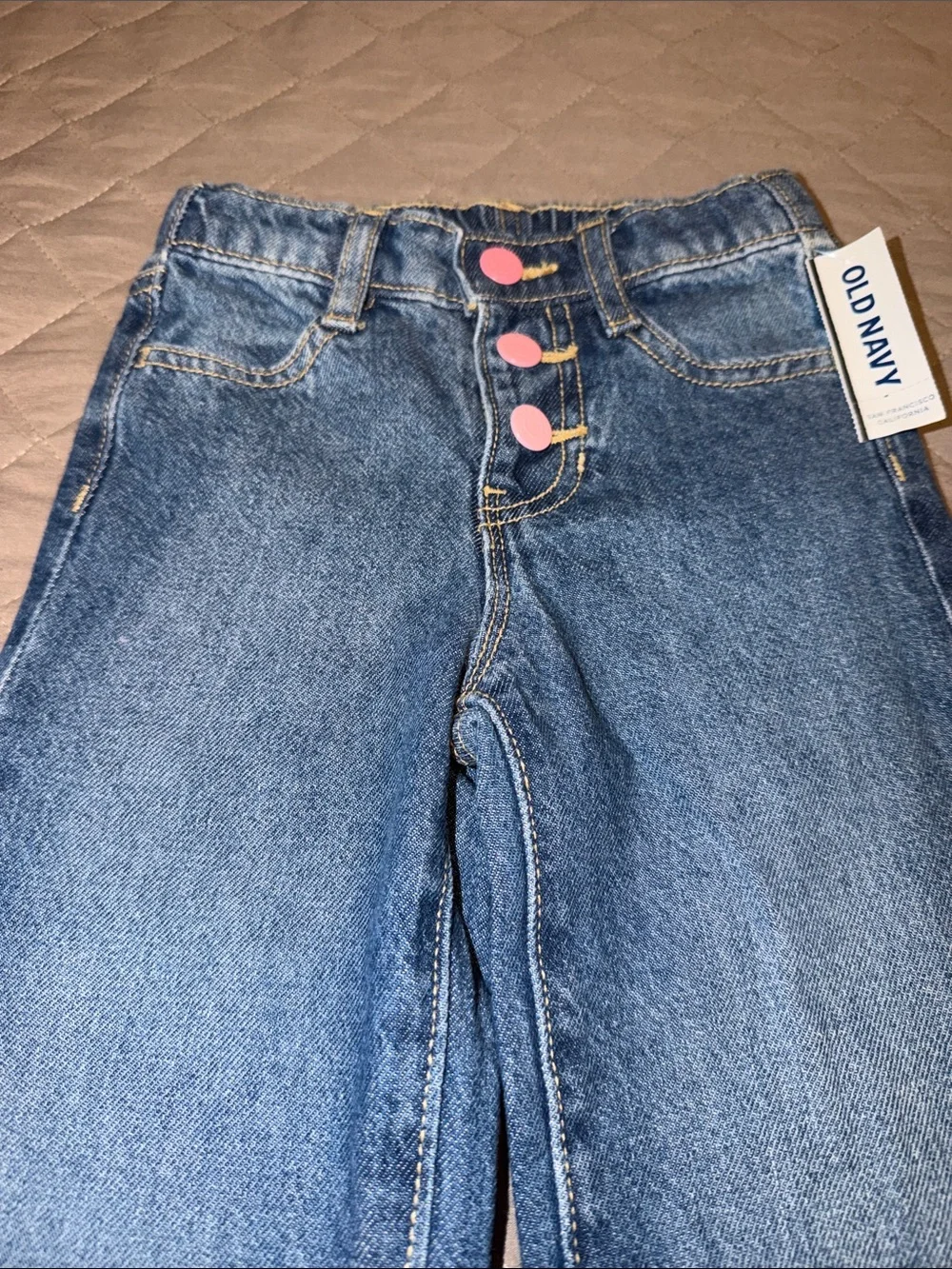 Old Navy Blue Kids Denim Jeans with Pink Button Detail